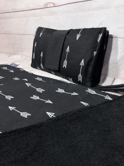 black and white arrow nappy wallet and change mat set