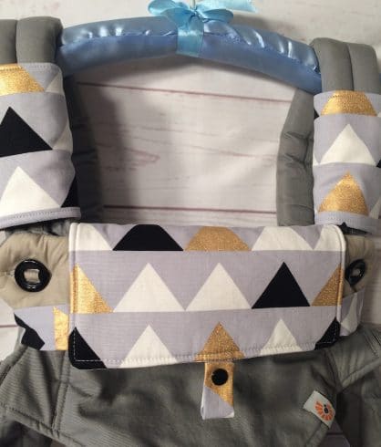 Large gold, grey triangles Ergo 360 teething pads, drool pads and Bib cover for Ergo, Manduca, Lillebaby